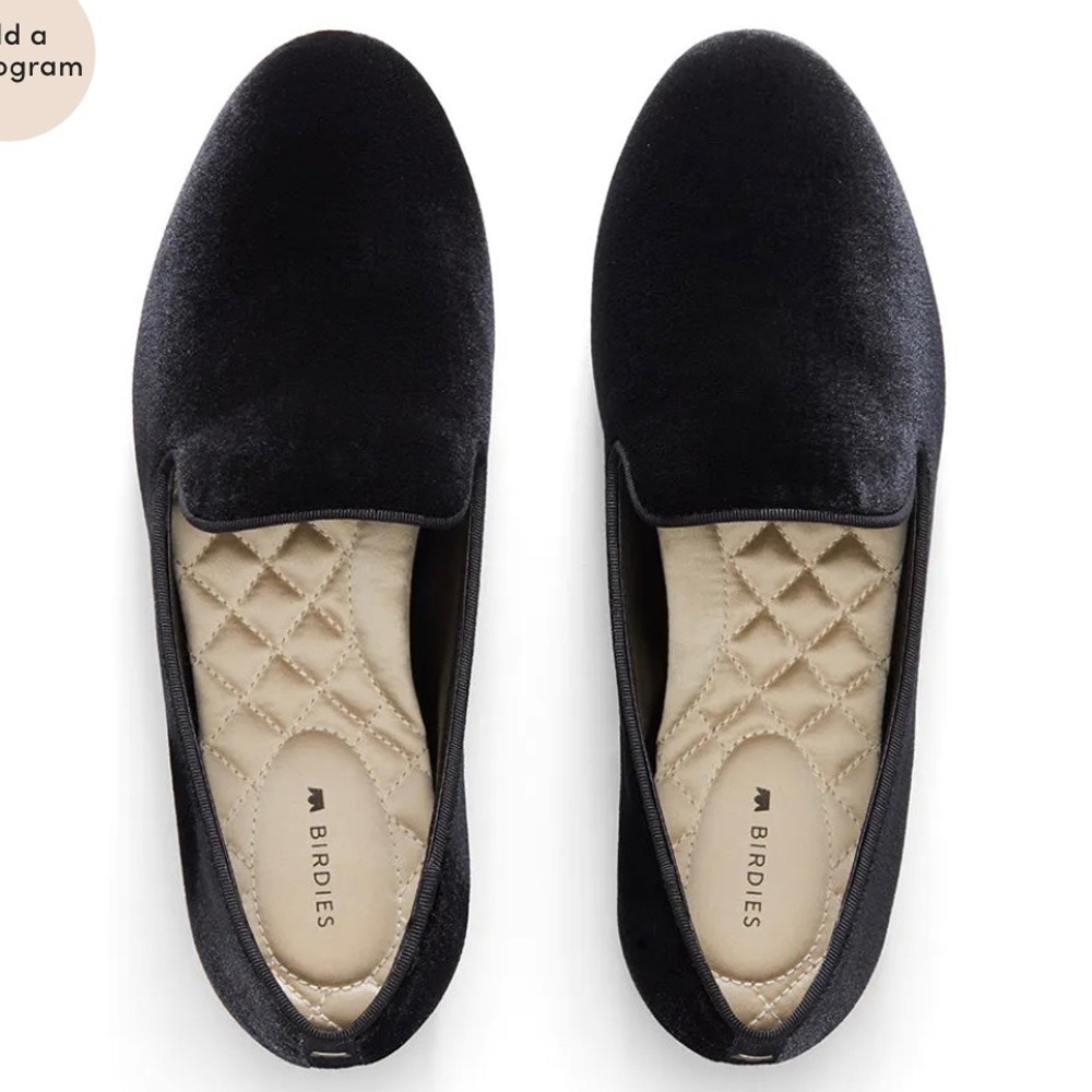 NWT, NIB, Birdies “The Starling” Classic Velvet Vegan Smoking Slipper Flat